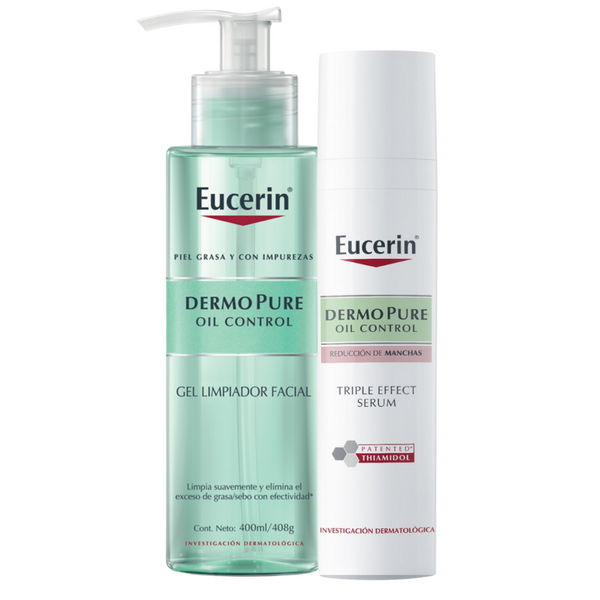 Eucerin Dermopure Combo: Oil Facial Cleaner Gel 400ml & Triple Effect Serum - Control Acne & Imperfections