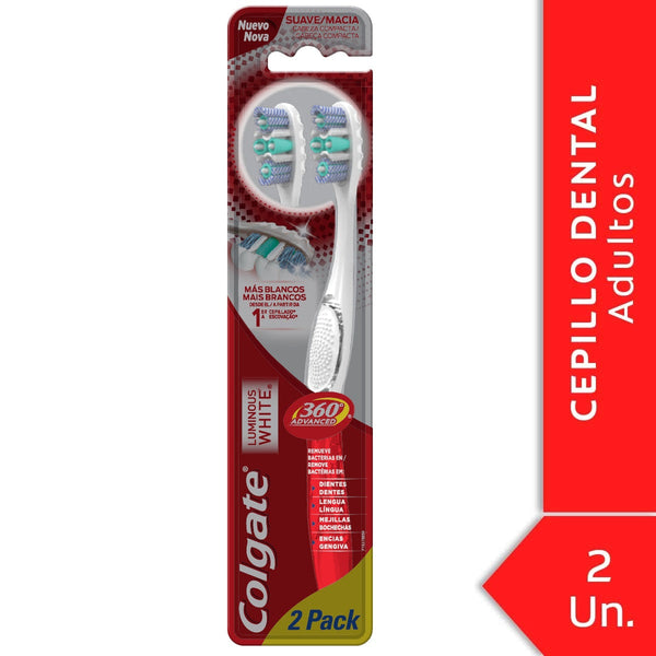 2 Pack Colgate 360 Advanced Luminous White Toothbrush ‚Unique Bristles for Complete Oral Health