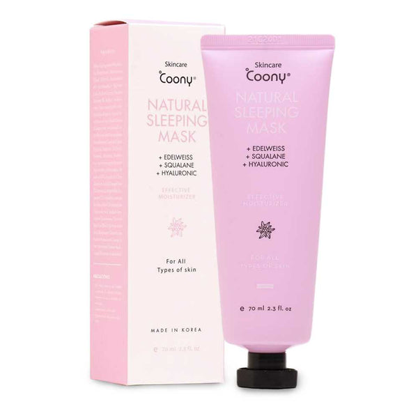 Coony Natural Sleeping Mask: Facial Treatment Night Moisturizing Mask with Edelweiss, Hyaluronic Acid & Squalane (70ml/2.36fl oz) - Paraben-Free & Cruelty-Free