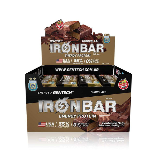 Gentech Iron Bar Sports Nutrition with Chocolate Flavor (20 Units Ea.) - Gluten-Free, Non-GMO, No Added Sugar