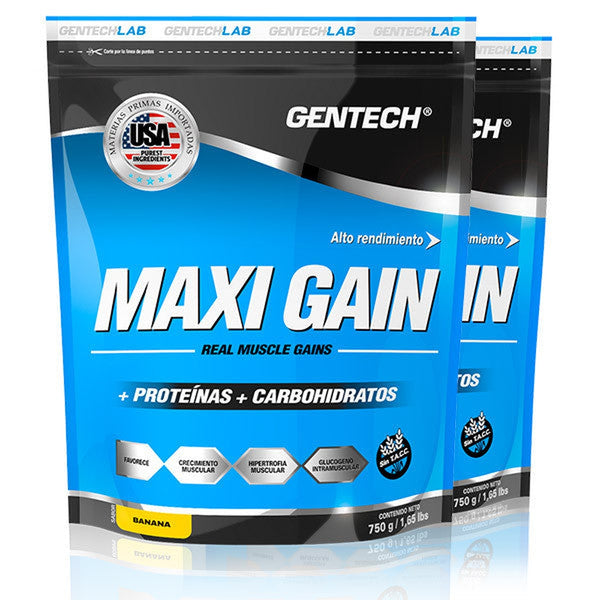 Gentech Maxi Gain Banana Sports Nutrition 1250Gr/44.09Oz - Muscle Growth, Post Effort Recovery & Weight Gain