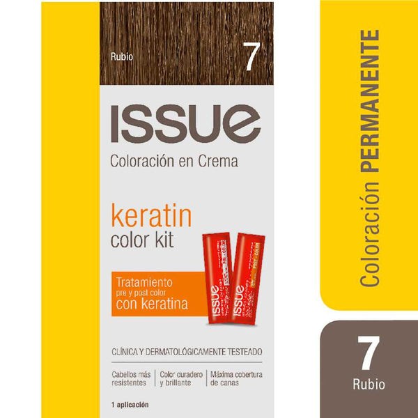 Issue Permanent Hair Coloring Kit with Keratin Nbr. 7 Blonde - Repairs Hair, Bright Color, Long Lasting, No Ammonia, Vegan & Cruelty-Free