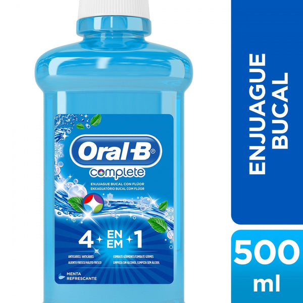 Oral B Mouthwash Complete 4In1 Refreshing Mint - 500Ml/16.97Fl Oz - Fluoride, Bacterial Plaque Reduction, Alcohol-Free Formula